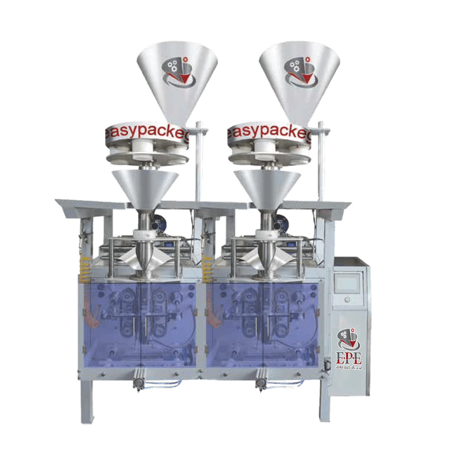 ماكينة تعبئة وتغليف السكر والأرز الزوجية من إيزي باك – سرعة ودقة مضاعفة لإنتاجك